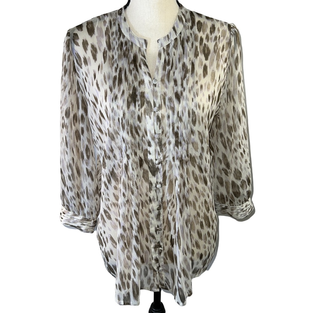 Chico's Sheer Animal Print 3/4 Sleeve Top size 1 (8-10)
